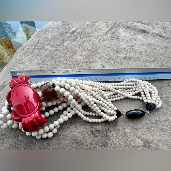 🦀 Rare Vintage Multi-Strand Angela Caputi Coral Crab Necklace, Florence, Italy - Picture 10 of 12